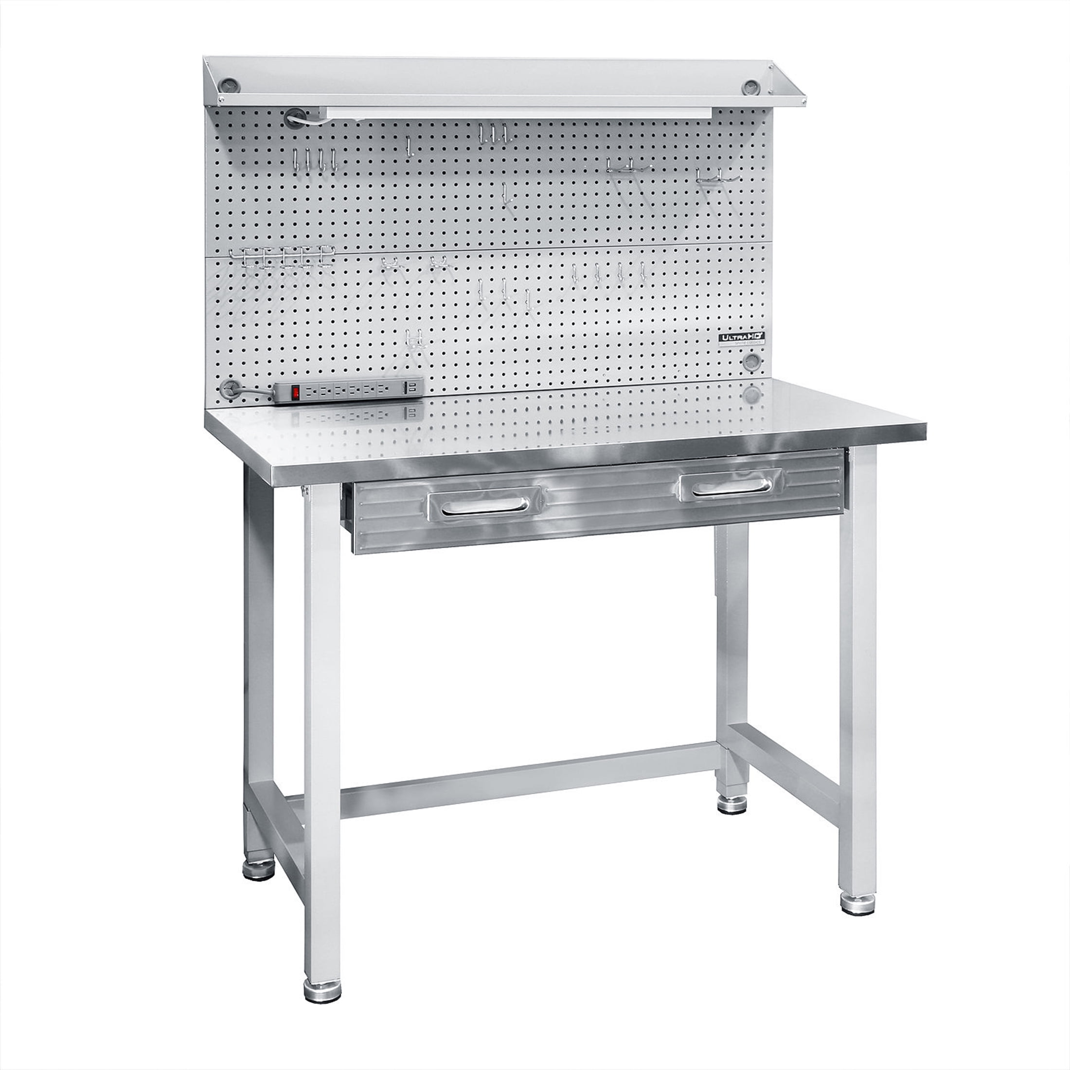 UltraHD Stainless Steel Granite Workbench with LED Light and Storage