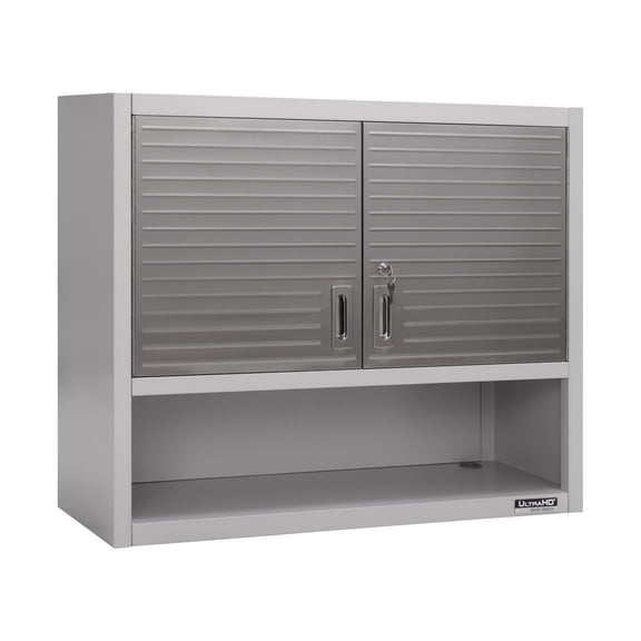 Seville Classics UltraHD Double Door Lockable Wall Cabinet with Open Shelf, 36" W x 12" D x 30" H, Granite