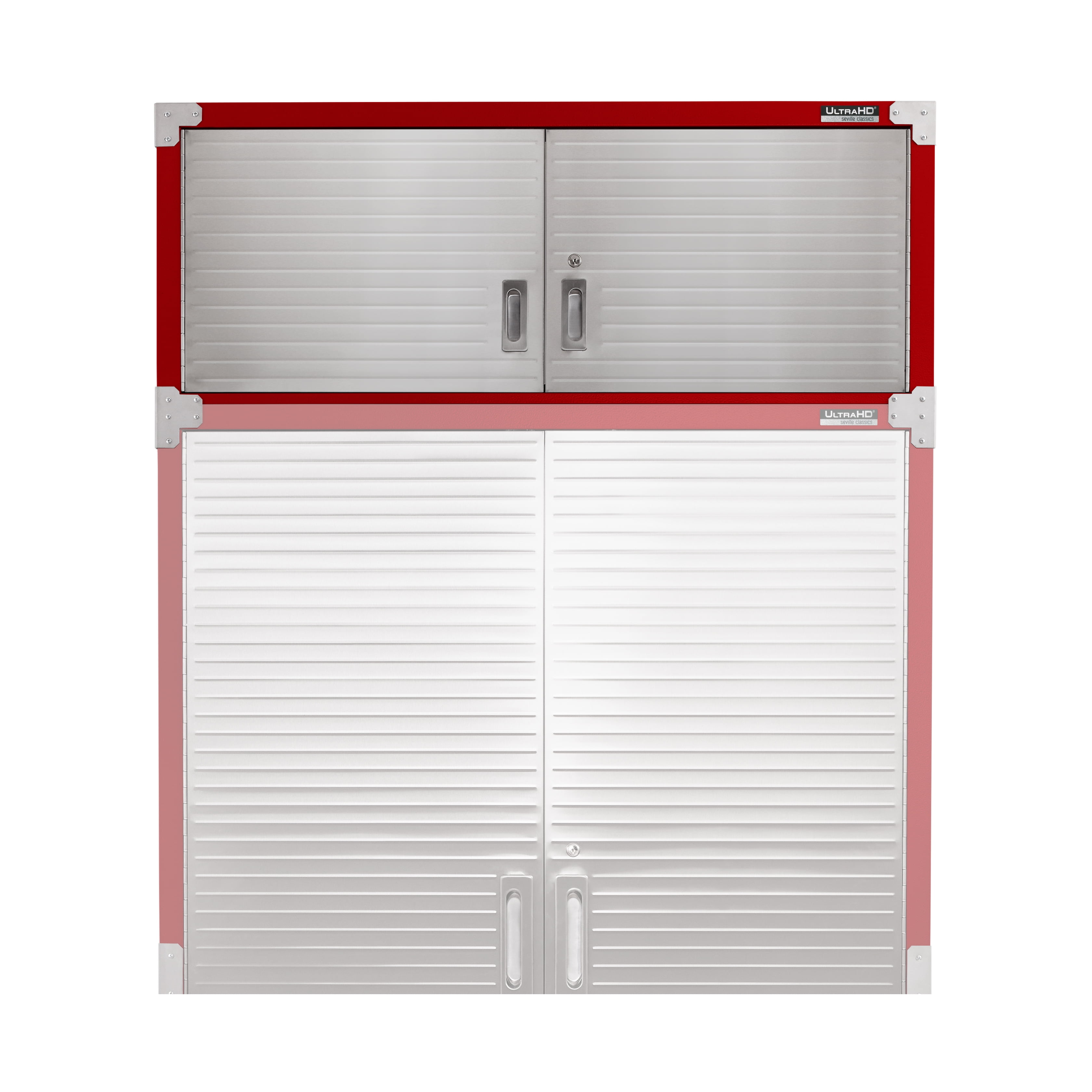 Seville Classics UltraHD® Stacking Top Steel Body Lockable Storage Cabinet Organizer Shelving Unit, 48" W x 24" D x 18.5" H, Red