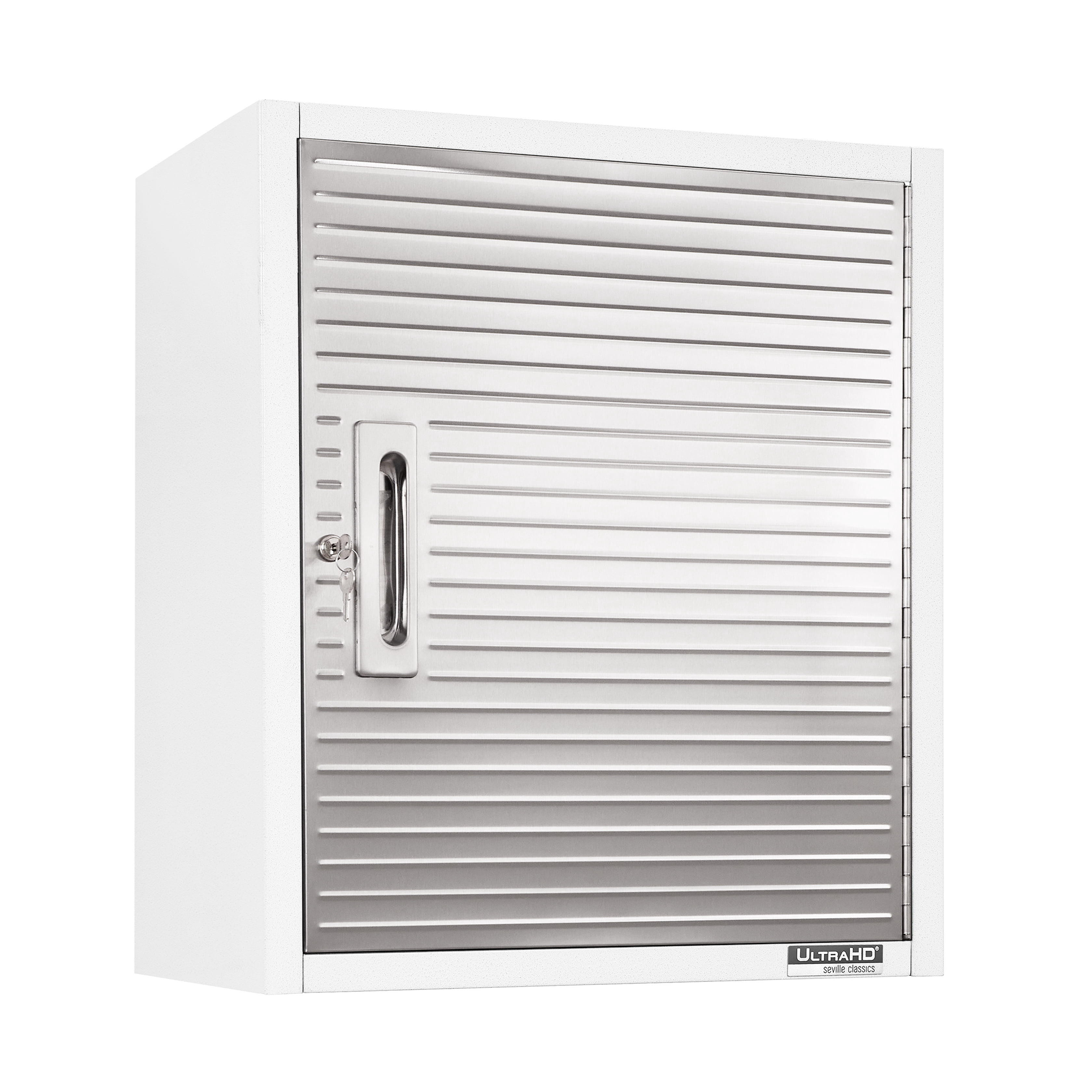 Seville Classics UltraHD® Solid Steel Lockable Metal Storage Wall Cabinet Organizer, w/ Adjustable Shelf, 24" W x 12" D x 28" H, White