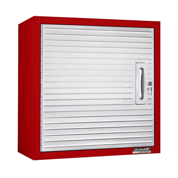 Seville Classics UltraHD Solid Steel Lockable Wall Cabinet Organizer, w/ Adjustable Shelf, Red, 24" W x 12" D x 24" H