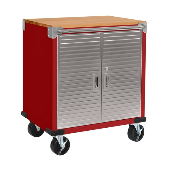 Seville Classics UltraHD® Steel Body Lockable 2-Door Rolling Storage Filing Cabinet Organizer Locker, 28" W x 18" D x 34.5" H (21.1" D with handle bars), Red