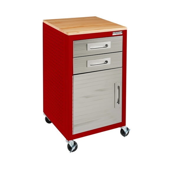 Seville Classics UltraHD® Steel Body Lockable 2-Drawer Rolling Storage Cabinet Organizer, 20" W x 18" D x 34.625" H, Red