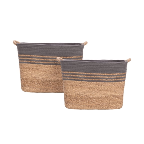 Seville Classics Water Hyacinth Handwoven Rectangular Laundry Hamper (2-Pack), Gray
