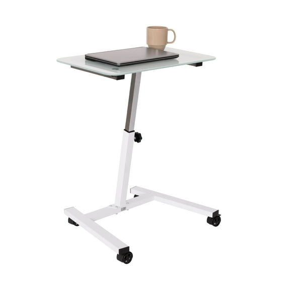 Seville Classics airLIFT 23.7" Tempered Glass Height Adjustable Mobile Laptop Desk Cart, White