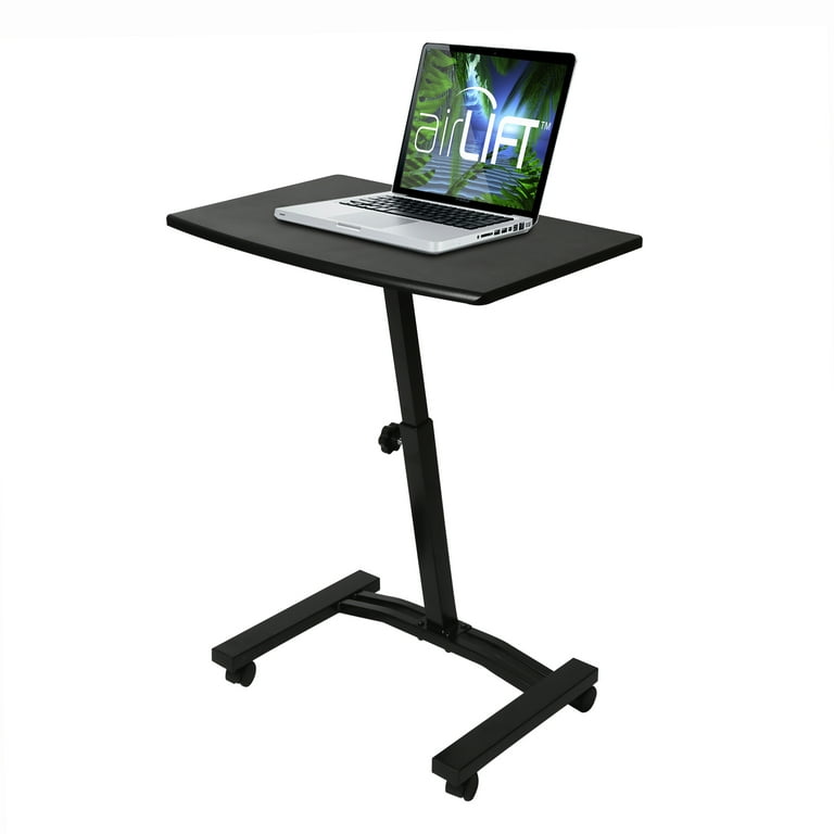 Seville Classics airLIFT Height Adjustable Mobile Rolling Laptop Cart Desk w Wheels Black Flat 24