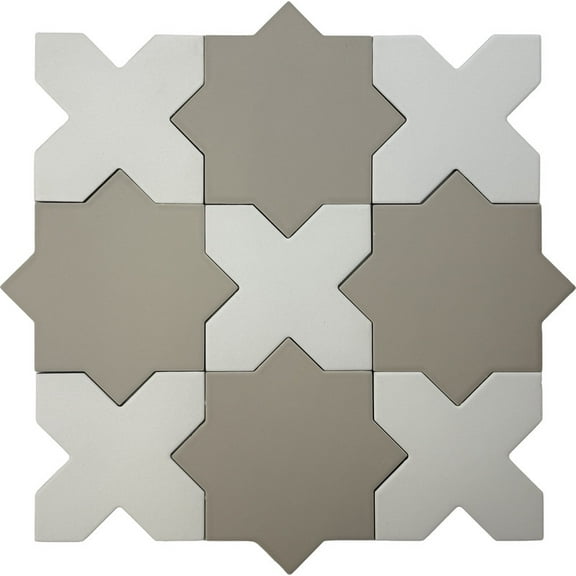 Seville Ecru Taupe 7" Star with Pure White 5" Cross Matte Porcelain Wall and Floor Tile (10.62 sq ft/case) - 68 Pack