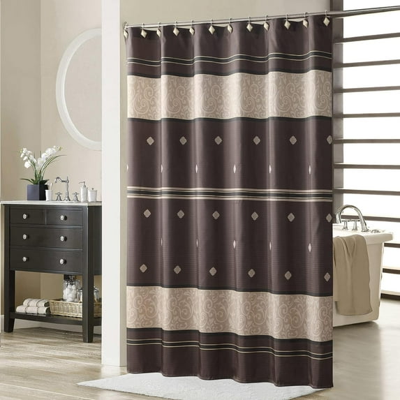 Seville Farmhouse Tan Polyester Bronze Striped Chocolate Cloth Classic Shower Curtain,Decorative Vintage Waterproof Printed Fabric Brown Bathroom Curtains,72" W x 72" L