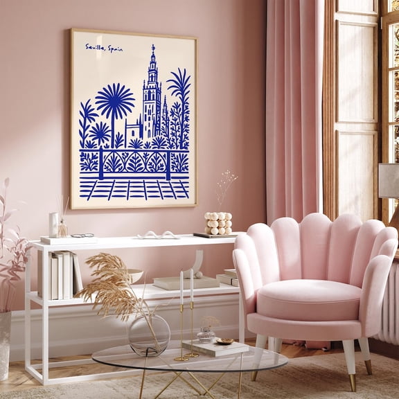 Seville Giralda Tower Poster Spain Travel Blue Art, Unframed Paper Poster 24x36in