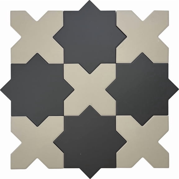 Seville Graphite Black 7" Star with Ecru Taupe 5" Cross Matte Porcelain Wall and Floor Tile (10.62 sq ft/case) - 68 Pack