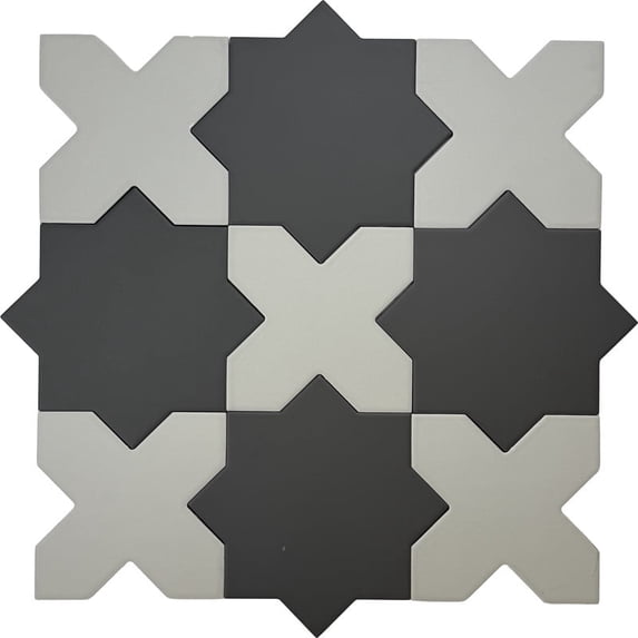 Seville Graphite Black 7" Star with Light Gray 5" Cross Matte Porcelain Wall and Floor Tile (10.62 sq ft/case) - 68 Pack