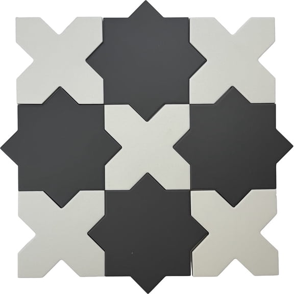 Seville Graphite Black 7" Star with Pure White 5" Cross Matte Porcelain Wall and Floor Tile (10.62 sq ft/case) - 68 Pack