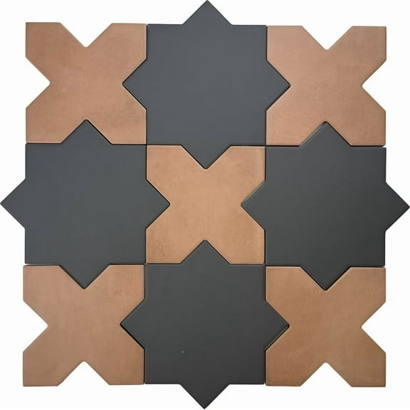 Seville Graphite Black 7" Star with Terracotta 5" Cross Matte Porcelain Wall and Floor Tile (10.62 sq ft/case) - 68 Pack