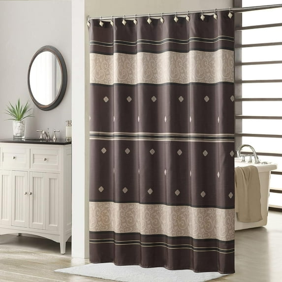 Seville Polyester Bronze Farmhouse Printed Vintage Shower Curtain,Decorative Chocolate Waterproof Brown Bathroom Curtains,72 inches W x 72 inches H
