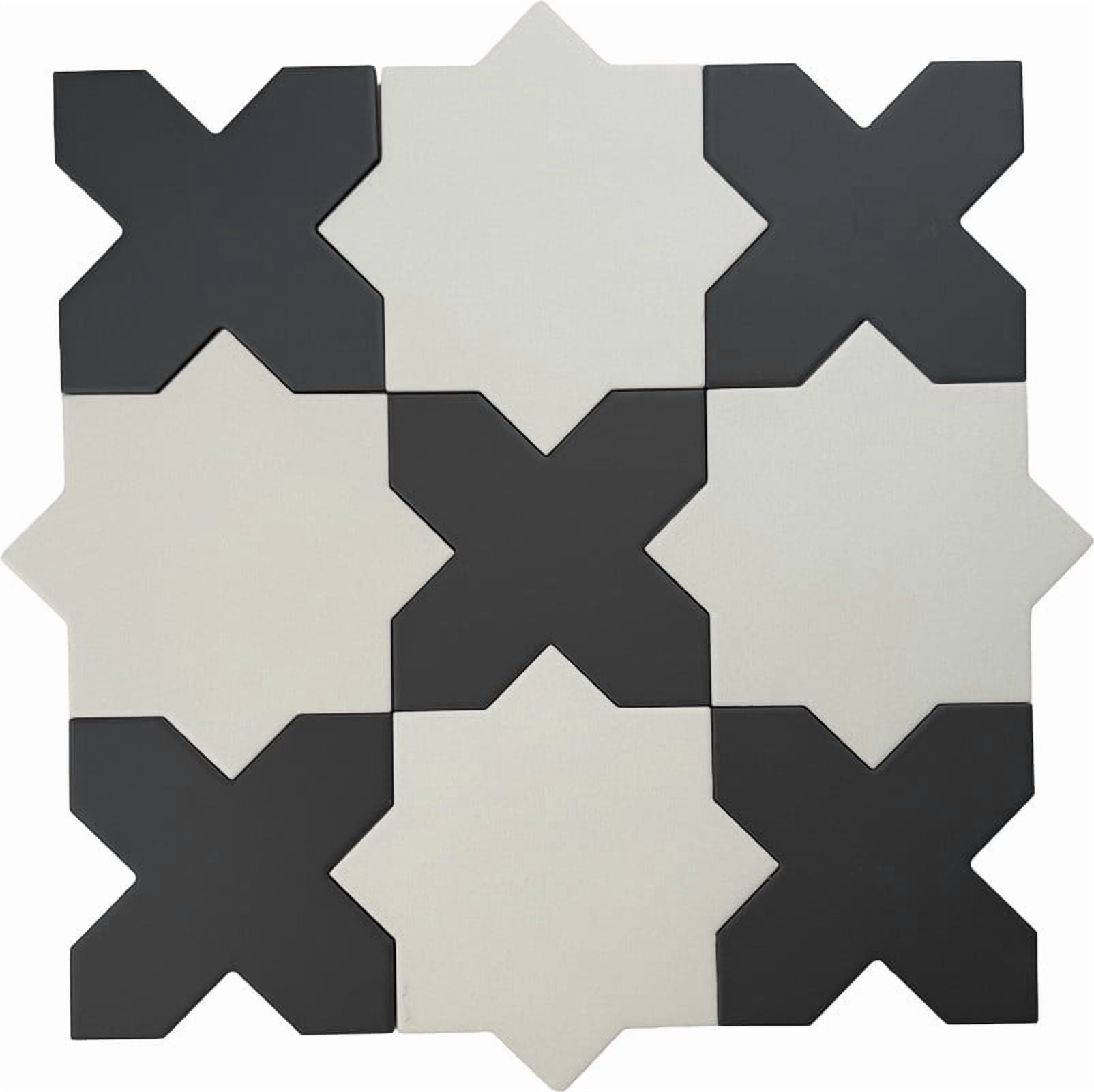 Seville Pure White 7" Star with Graphite Black 5" Cross Matte Porcelain Wall and Floor Tile (10.62 sq ft/case) - 68 Pack