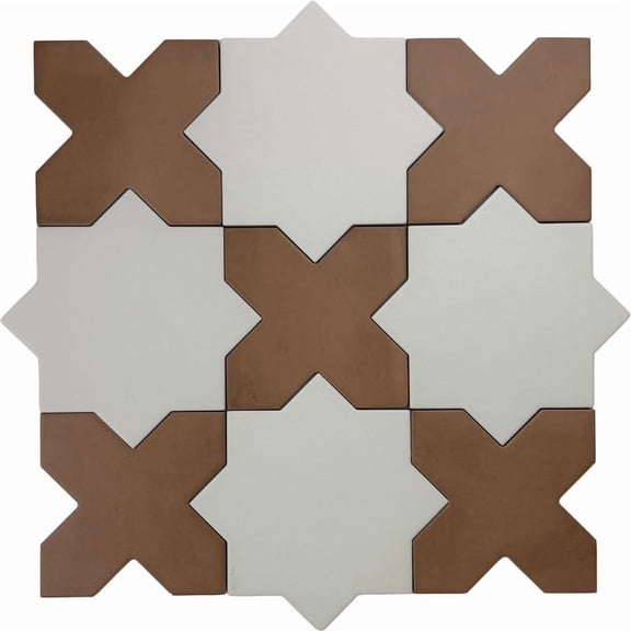 Seville Pure White 7" Star with Terracota 5" Cross Matte Porcelain Wall and Floor Tile (10.62 sq ft/case) - 68 Pack