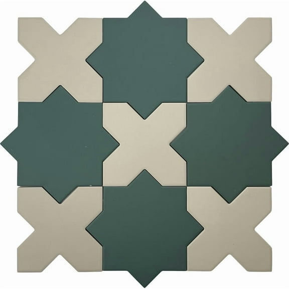 Seville Sage Green 7" Star with Ecru Taupe 5" Cross Matte Porcelain Wall and Floor Tile (10.62 sq ft/case) - 68 Pack