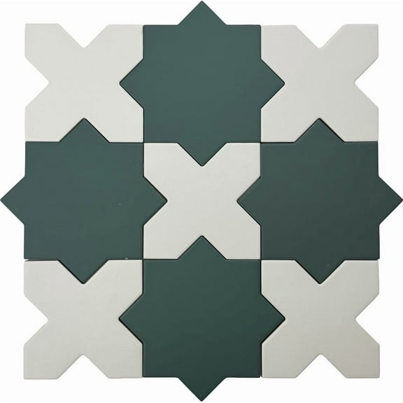 Seville Sage Green 7" Star with Pure White 5" Cross Matte Porcelain Wall and Floor Tile (10.62 sq ft/case) - 68 Pack