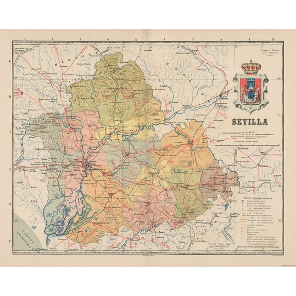 Historic Map - Seville Spain - Martin 1911 - 28.66 x 23 - Vintage Wall Art