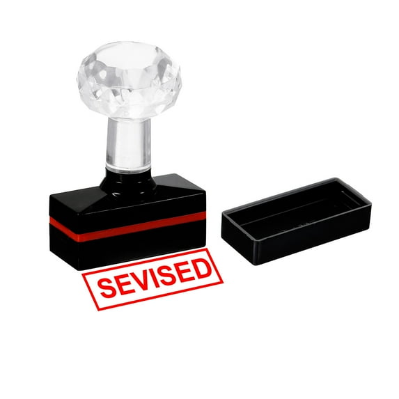 Uxcell Black Plastic Stamp Self Inking Red Ink Office Stamps Pre Inked Message Stamp 1.8'' x 0.8'' Sevised