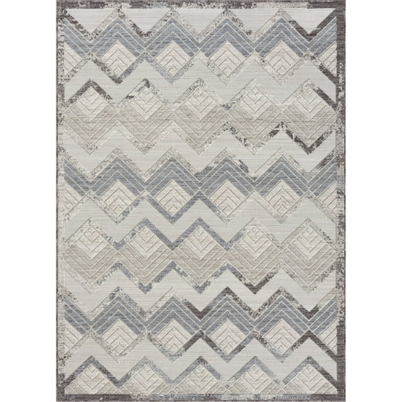 Sevita Westin Light Blue/Ivory Chevron PET Yarn Indoor/Outdoor Area Rug 5' x 7'