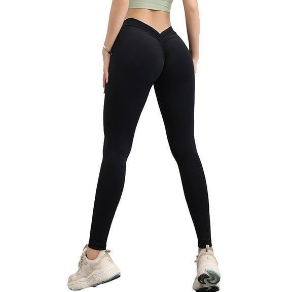 Sevpuikl V Back Scrunch High Waist Butt Lifting Leggings for Women Tummy Control Yoga Workout Solid Color Booty Tights Pants(Black,XL)