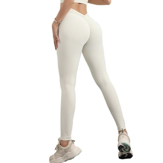 Sevpuikl V Back Scrunch High Waist Butt Lifting Leggings for Women Tummy Control Yoga Workout Solid Color Booty Tights Pants(White,S)