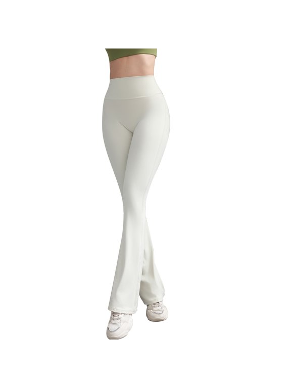 Women High Waist Bootcut Flaring Leggings Butt Lifting Tummy Control Solid Color for Yoga Dancing Fitness(White,M)