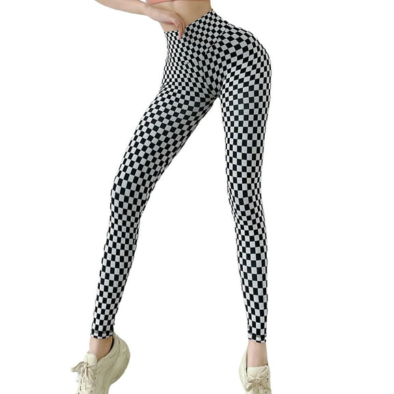 Sevpuikl Women Seamless Plaid Pattern Leggings Butt Lifting High Waist Yoga Running Jogging Workout Sport Pants
