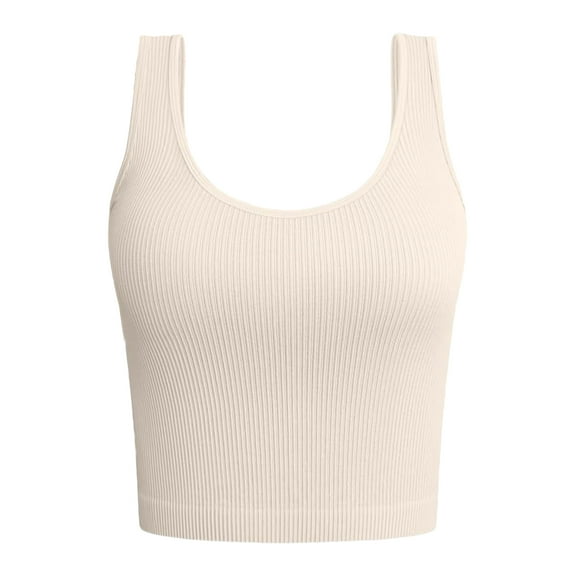 Sevpuikl Women Seamless Ribbed Sleeveless Sport Crop Top Solid Color for Yoga Gym Soft Lightweight Summer Classic Style(Beige,S)