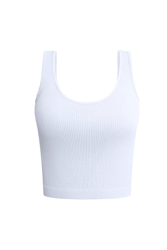 Women Seamless Ribbed Sleeveless Sport Crop Top Solid Color for Yoga Gym Soft Lightweight Summer Classic Style(White,L)