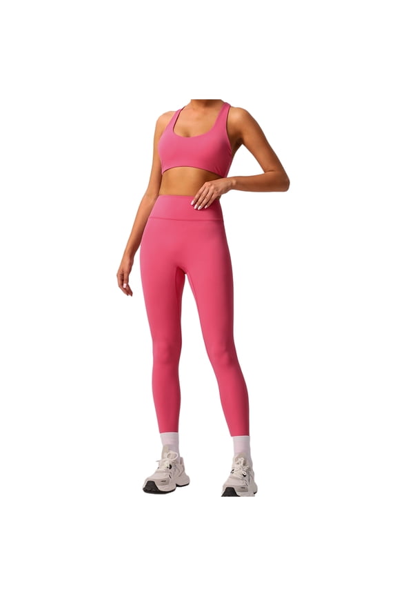 Women's 2 Pieces Yoga Set Workout suit,Seamless Racerback Sport Bra Tank Tops High Waist Tummy Control Leggings Pants(Pink,M)