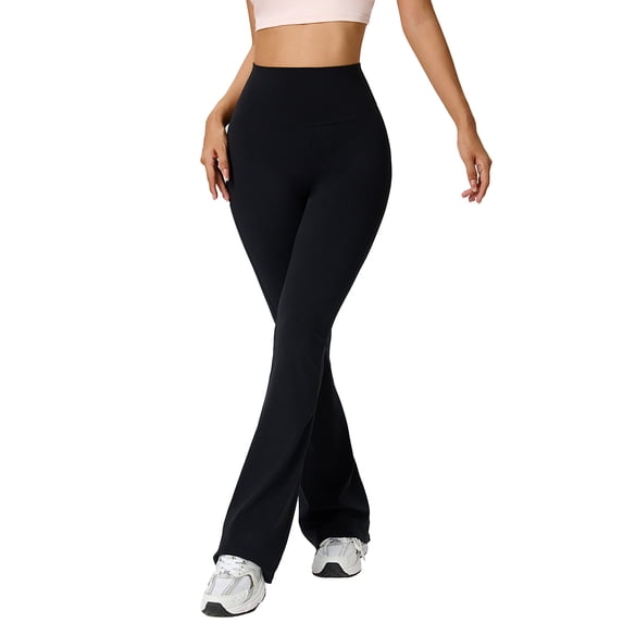Sevpuikl Women's Flared Yoga Leggings High Waist Butt Lifting Tummy Control for Gym Pilates Workout Bootcut Pants Solid Color(Black,L)