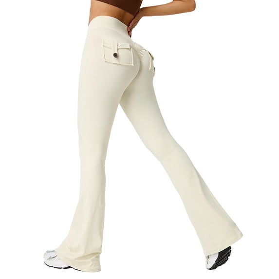 Sevpuikl Women's Flared Yoga Leggings High Waist Butt Lifting Tummy Control for Gym Pilates Workout Bootcut Pants Solid Color(White,XL)