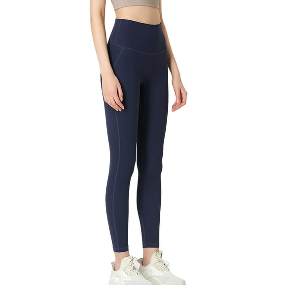 Sevpuikl Women's High Waist Tummy Control Leggings for Yoga Workout Gym Solid Color Soft Opaque Lightweight(Navy blue,XL)