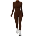 thumbnail image 1 of Sevpuikl Women's Long Sleeve Half Zip Up Jumpsuit One Piece Romper Slim Fit for Yoga Pilates Gym Stretchy Tummy Control(Brown,L), 1 of 4