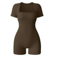 thumbnail image 1 of Sevpuikl Women's Ribbed Square Neck Short Sleeves Romper Tummy Control One Piece Yoga Jumpsuit Bodysuit Seamless for Workout Exercise(Dark brown,S), 1 of 7