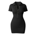 thumbnail image 1 of Sevpuikl Women's Ribbed V-Neck Button Closure Short Sleeves Tummy Control Bodycon Mini Polo Dress Elastic Summer Autumn(Black,L), 1 of 7