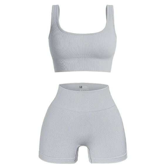 Sevpuikl Women's Seamless Yoga Tank Top High Waist Tummy Control Shorts 2 Pieces Set Solid Color for Workout Gym(Grey,S)