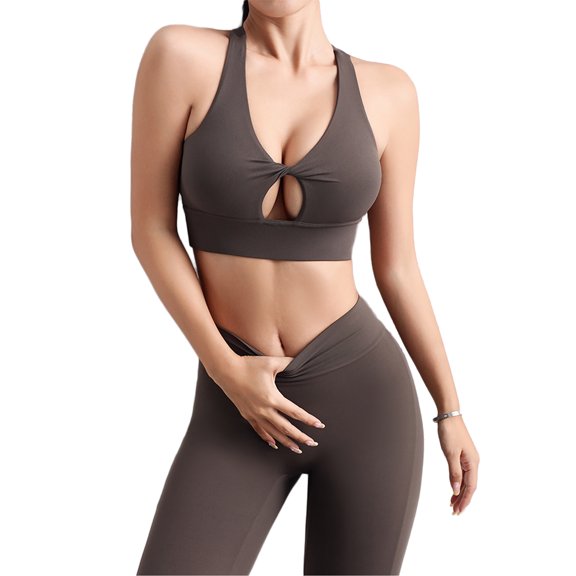 Sevpuikl Women's Twist Front Sexy Sport bra Wide Straps Racerback Gym Yoga Workout Summer Casual Tops(Brown,S)