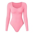 thumbnail image 1 of Sevpuikl Women's V-neck Ribbed Seamless Long Sleeves Slimming Tummy Control Bodysuit Elastic for Yoga Gym(Pink,S), 1 of 2