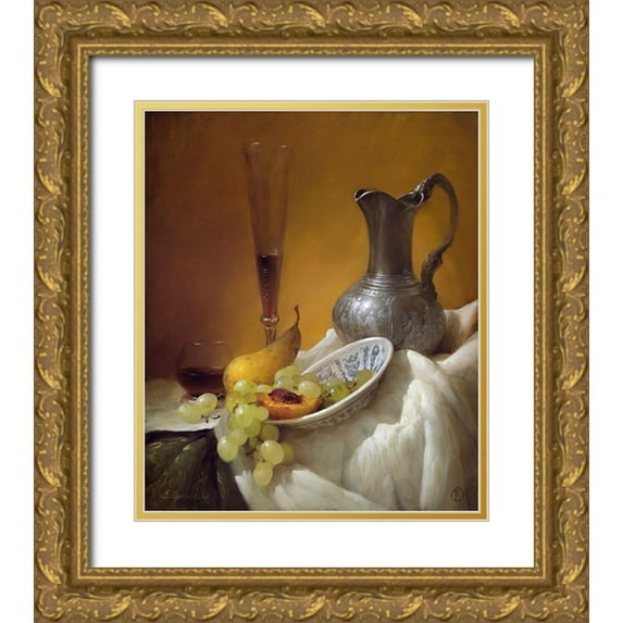 Sevryukov, Dmitry 15x17 Gold Ornate Wood Framed with Double Matting Museum Art Print Titled - Still-life with a glass