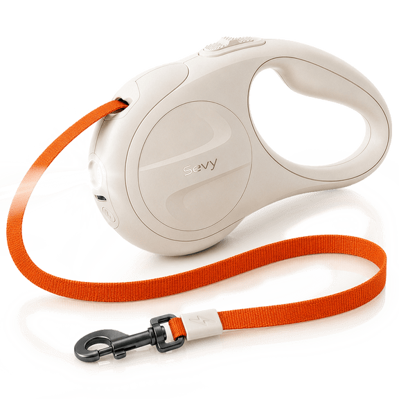 Sevy Glowie Retractable Dog Leash with LED Light, 16FT Retractable Dog Leash for Small Medium Large Dogs up to 66 lbs, 360 Tangle-Free Nylon Tape, One-Hand Brake, Pause & Lock,Anti-Slip Handle