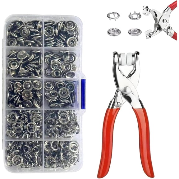 No Sew Button Repair Kit,Metal Snap Buttons with Fastener Pliers Kit,Stainless Steel Snap Fastener Crimping Pliers Set,Sew-Free Snap Fastener Plier Kit,For Fabric,Clothes,Crafts and DIY Projects