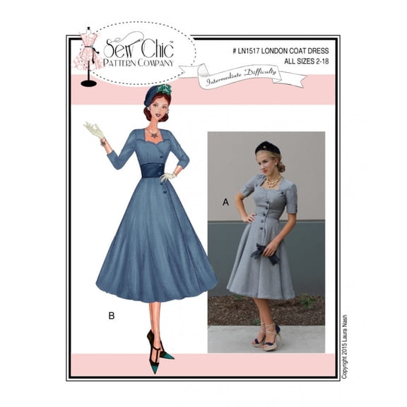 Sew Chic Sewing Pattern London Coat Dress Women Sizes 2-18