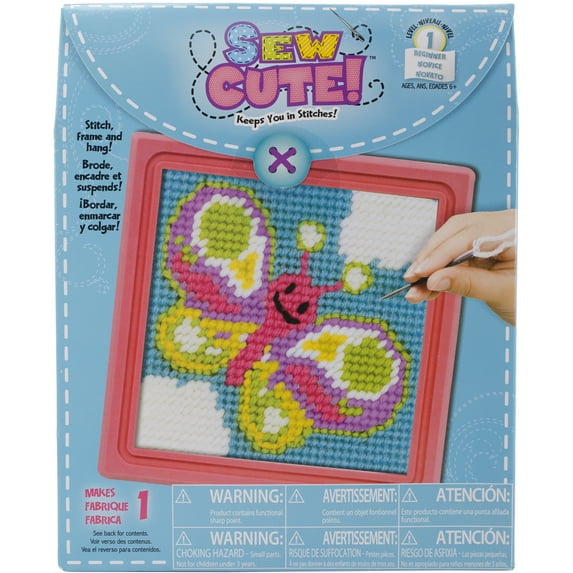 Sew Cute! Butterfly Needlepoint Kit-6"X6" Stitched In Yarn, Pk 3, Colorbok