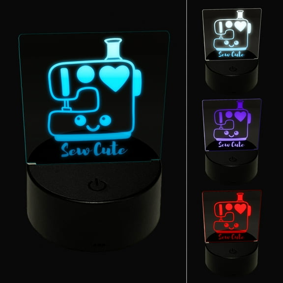 Sew Cute Kawaii Sewing Machine LED Night Light Sign 3D Illusion Desk Nightstand Lamp