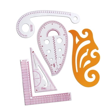 19-Piece French Curve Sewing Ruler Set – Metric Tailor Rulers – Pink Plastic