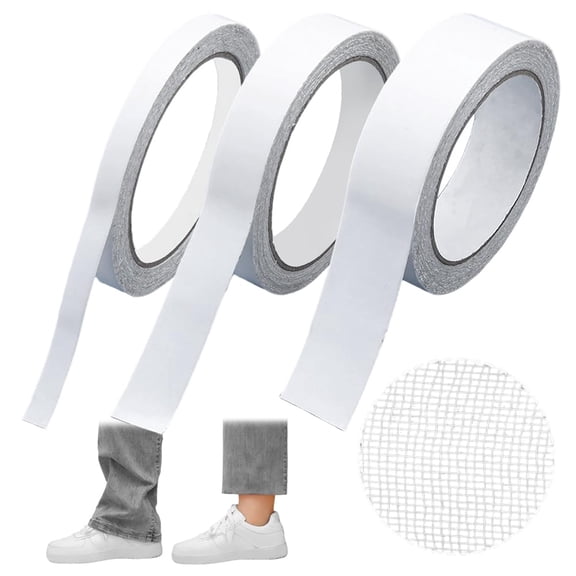 No Sew Hemming Tape Fabric Adhesive, 3 Rolls Heavy Duty Iron on Hem Tape for Pants, 0.4 Inch Double Sided Stitch Witchery for Curtains, Jeans, Clothing (3, Mixed Sizes)