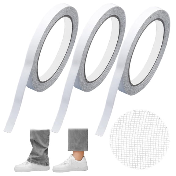 No Sew Hemming Tape Fabric Adhesive, 3 Rolls Heavy Duty Iron on Hem Tape for Pants, 0.4 Inch Double Sided Stitch Witchery for Curtains, Jeans, Clothing (3pcs, 0.4 in*33 FT)